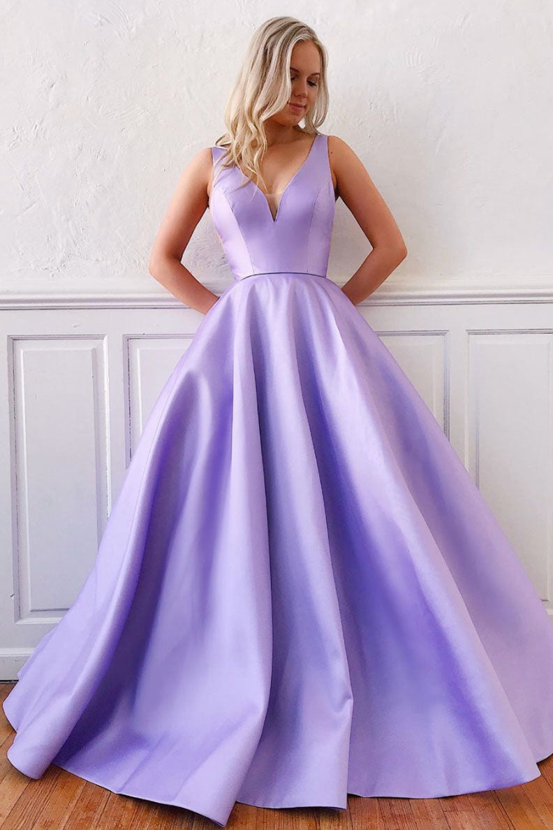 Simple Purple Prom Dress Satin Long Formal Evening Dress