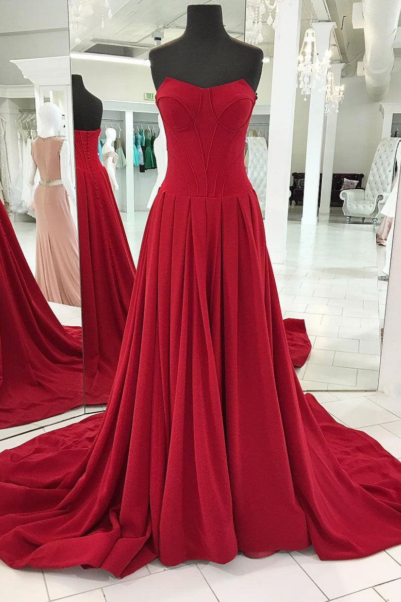 Simple Red Prom Dress Long Evening Dress