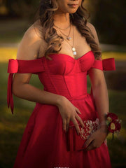 Simple Red Prom Dress Satin Long Evening Dress