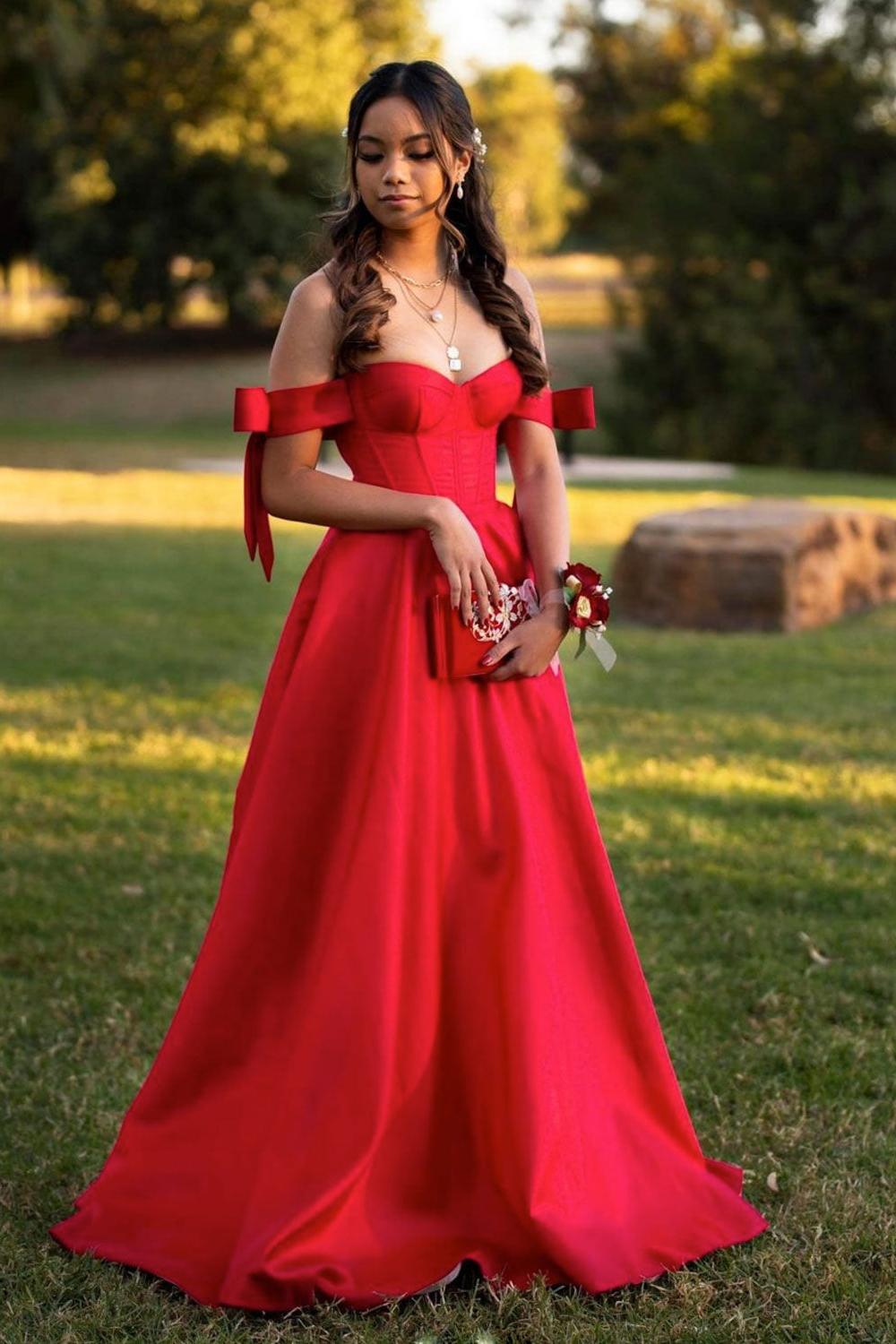Simple Red Prom Dress Satin Long Evening Dress