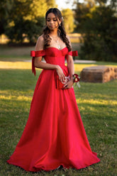 Simple Red Prom Dress Satin Long Evening Dress
