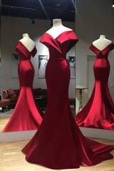 Simple Red Prom Dress Satin Long Formal Evening Dress
