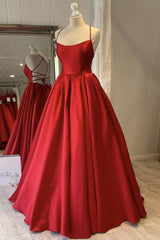 Simple Red Prom Dress Satin Long Formal Gown Evening Dress
