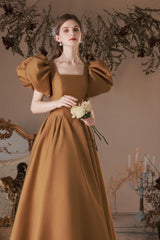 Simple Square Neckline Prom Dress Satin Long Formal Evening Dress