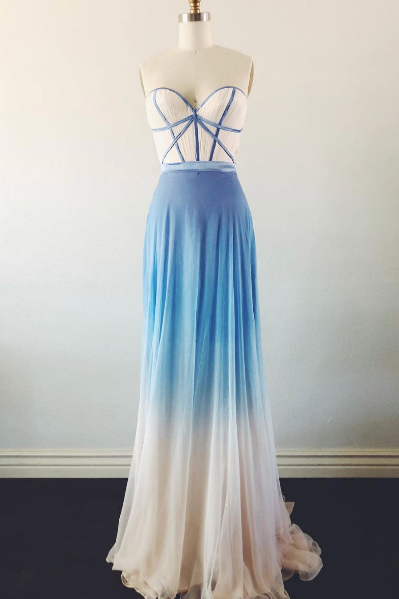 Simple Sweetheart Neck Blue Prom Dress Long Formal Evening Dress