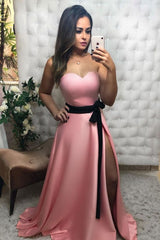 Simple Sweetheart Pink Prom Dress Satin Long Formal Evening Dress