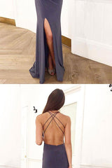 Simple V Neck Prom Dress Backless Long Formal Evening Dress
