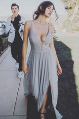 Simple V Neck Prom Dress Chiffon Long Formal Evening Dress