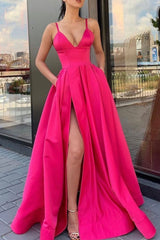 Simple V Neck Prom Dress Satin Long Formal Gown Evening Dress