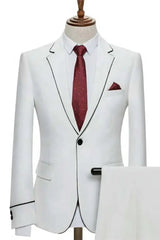 Simple White Notched Lapel 2 Piece Prom Suit