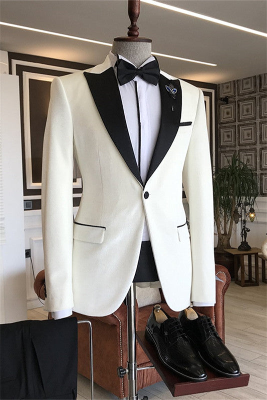 Simple White Peaked Lapel 2 Piece Prom Suit