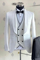 Simple White Shawl Lapel 3 Piece Wedding Suit