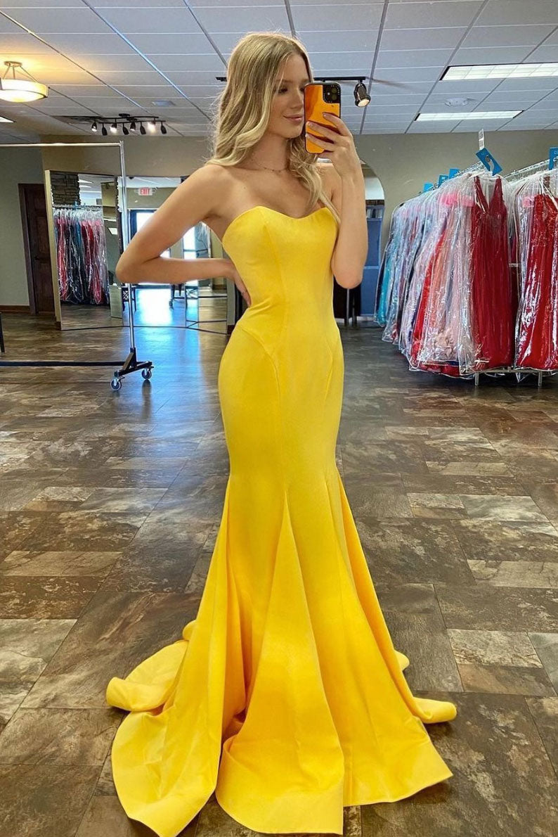 Simple Yellow Prom Dress Satin Long Formal Evening Dress