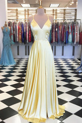 Simple Yellow Prom Dress Satin Long Formal Gown Evening Dress