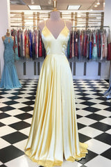 Simple Yellow Prom Dress Satin Long Formal Gown Evening Dress