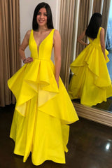 Simple Yellow Prom Dress Satin Long Formal Gown Evening Dress