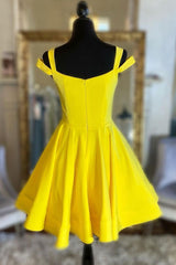 Simple Yellow Satin Homeocming Dress Short Cocktail Dress
