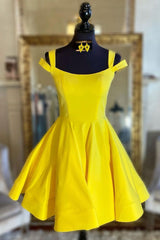 Simple Yellow Satin Homeocming Dress Short Cocktail Dress