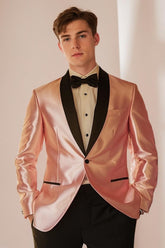 Single-Breasted One-Button Shawl Lapel Suit For Men In Pink And Black