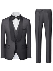 Single-Breasted One-Button Tailored Fit 3-Piece Wedding Suit For Men