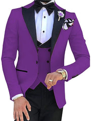 Single-Breasted One-Button Tailored Fit 3-Piece Wedding Suit For Men In Solid Colors