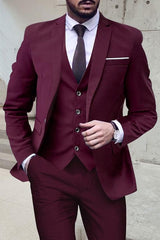 Single-Breasted One-Button Tailored Fit 3-Piece Wedding Suit For Men