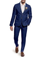 Single-Breasted Two-Button Linen Suit Set For Men In Solid Colors