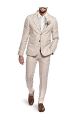 Single-Breasted Two-Button Linen Suit Set For Men In Solid Colors