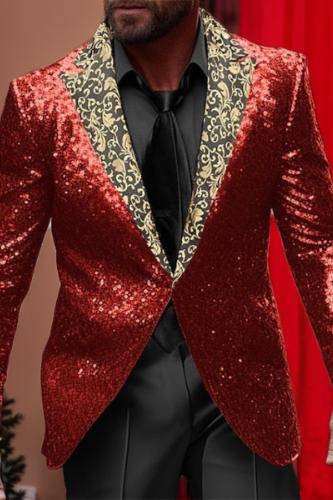 Single-Button Sequined Party Jacket For Men Tailored Fit