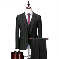 Single-Button Striped Wedding Suit For Men Tailored Fit In Three Pieces