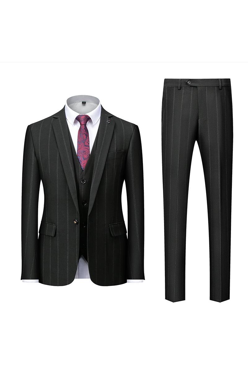 Single-Button Striped Wedding Suit For Men Tailored Fit In Three Pieces