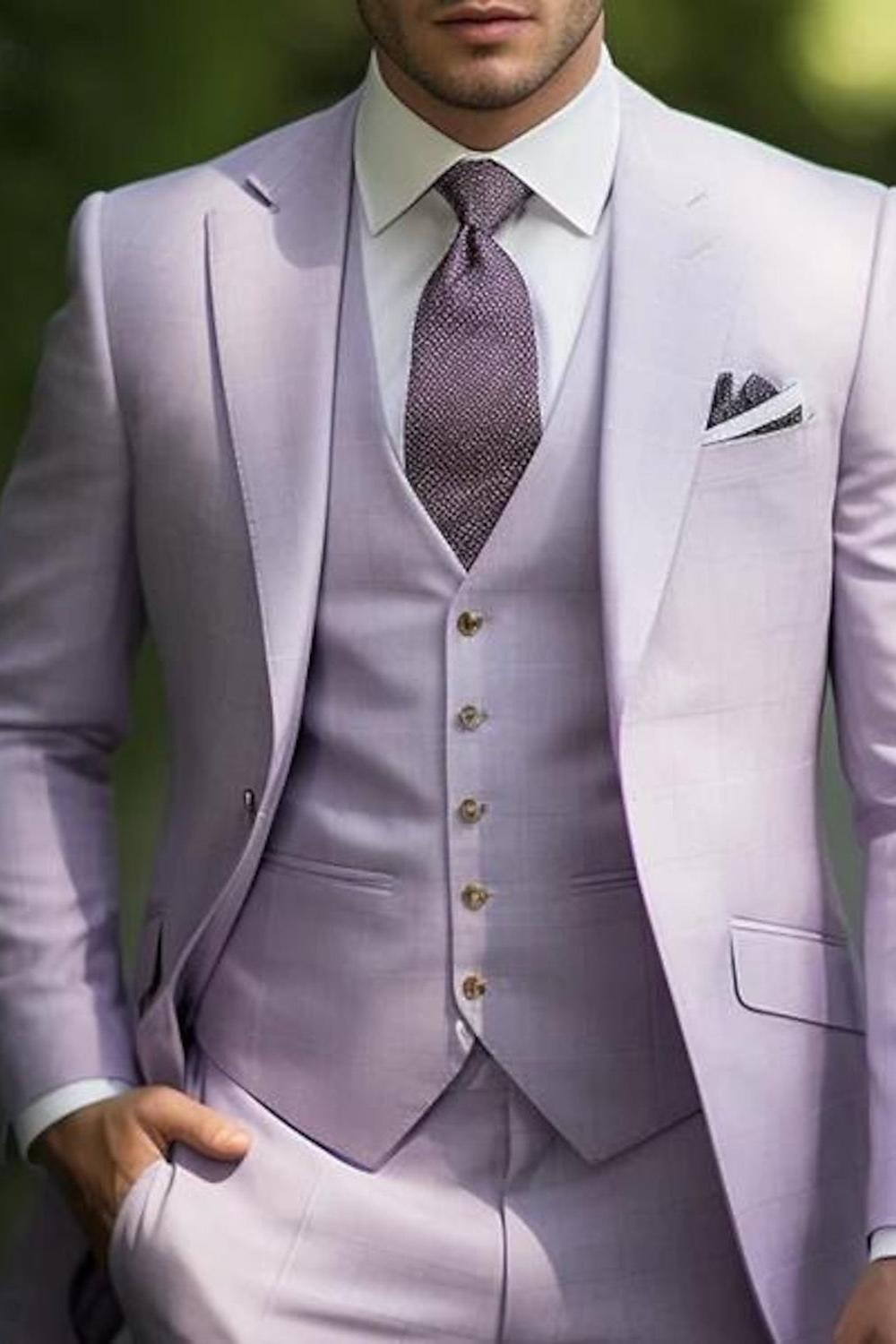 Single-Button Tailored Fit Three-Piece Wedding Suit For Men