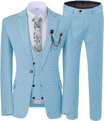 Sky Blue Notched Lapel 3 Piece Fashion Prom Suit