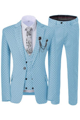 Sky Blue Notched Lapel 3 Piece Fashion Prom Suit