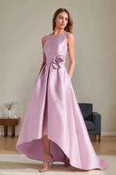 Sleeveless A-Line Princess Scoop Asymmetrical Mother of the Bride & Groom Dress with Floral Details