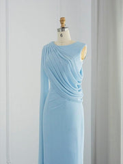 Sleeveless Cowl Neck Chiffon Prom Dress with Feather Ruched Slit and Sheath/Column Sweep/Brush Train