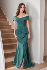 Sleeveless Floor-Length Mother of the Bride Sheath Dress with Ruffles and Side Split