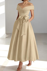 Sleeveless Off-the-Shoulder A-Line/Princess Ankle-Length Mother of the Bride Dresses with Pockets