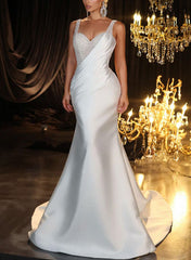 Sleeveless Sweetheart Satin/Sequined Trumpet/Mermaid Wedding Dress