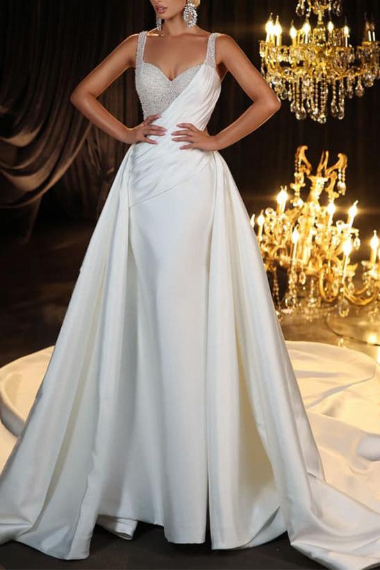 Sleeveless Sweetheart Satin/Sequined Trumpet/Mermaid Wedding Dress