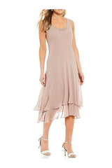 Sleeveless Tea-Length Mother Of The Bride Pantsuits With Jacket in A-Line/Princess Round Neck Style