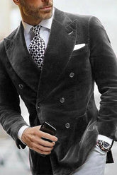 Slim Fit Double Breasted Velvet Blazer For Men - Peaked Lapel Six-Button Style