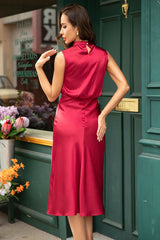 Slim High Neck Burgundy Homecoming Dresses Tight Cocktail Dresses