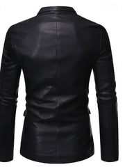 Solid Color Black Pu Leather Blazer For Office Work