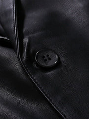Solid Color Black Pu Leather Blazer For Office Work