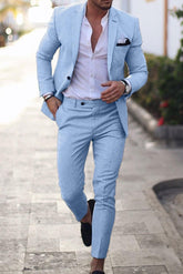 Solid Colored Linen Suit For Men - Tailored Fit Single Breasted With Two Buttons