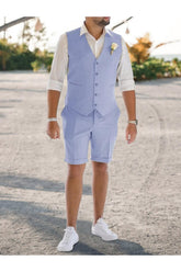 Solid Colored Linen Suits For Men - Tailored Fit Single Breasted 2-Piece Set