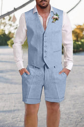 Solid Colored Linen Suits For Men - Tailored Fit Single Breasted 2-Piece Set
