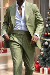 Solid Colored Linen Suits For Men - Tailored Fit Single Breasted Two-Button Set