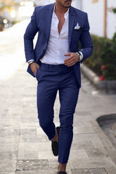 Solid Colored Linen Suits For Men - Tailored Fit Single Breasted With Two Buttons